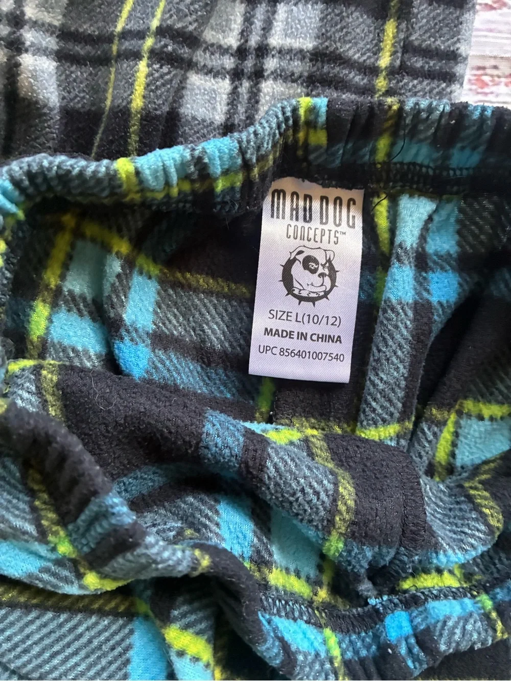 Kids Boys Black Plaid Fleece Pajama Bottoms Size Large 7/8